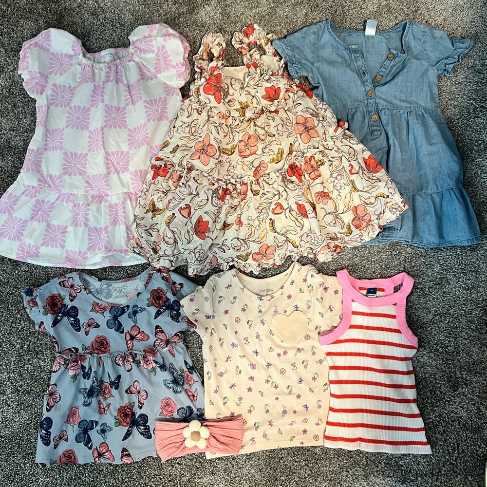 Girls 3T Clothing Bundle – 3 Dresses, 3 Tops + Headband (Mixed Styles & Brands)